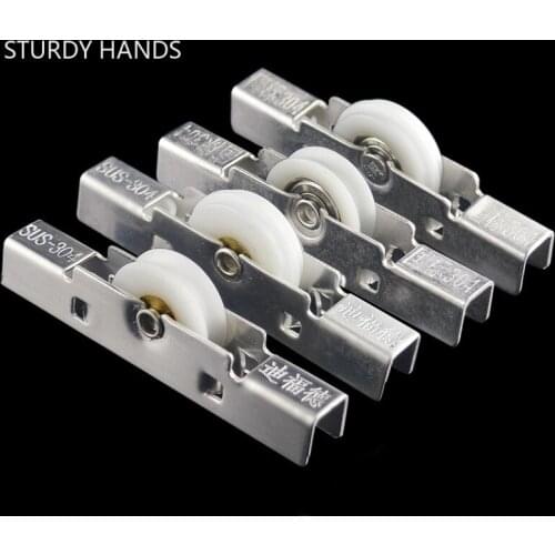 4pcs/lot Bathroom Sliding Door Stainless Steel Roller Mute Bearing Pulley Windows Sliding Track Roller Pulley Furniture Hardware