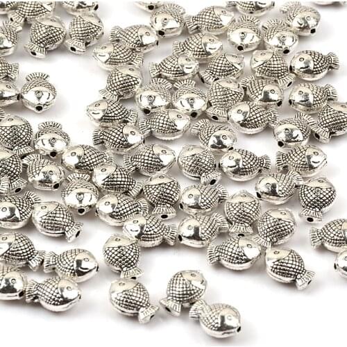 30pcs /pack 7x10mm Fat fish Shaped Tibetan Silver Bead Connectors Antique Loose Spacer Beads for DIY Jewelry Bracelet Making