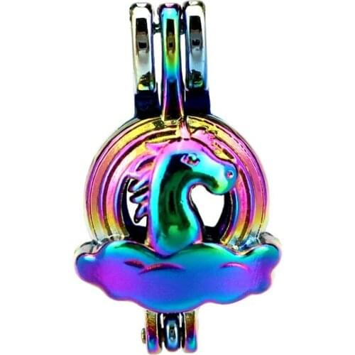 C773 5pcs/lot Rainbow Color Horse Cloud Pearl Beads Cage Locket Pendant Pearl Locket Fairytale Party
