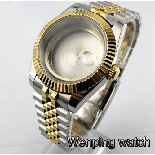 39mm silver gold plated watch case sapphire glass fit ETA 2836,Mingzhu DG2813 3804,miyota 8215 821A 8205 movement