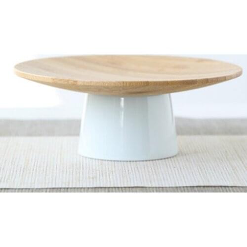 Chinese Style Wooden Pallet Storage Tray with Ceramic High Base Fruit Tray Living Room Home Decoration Ornaments Teacup Tray