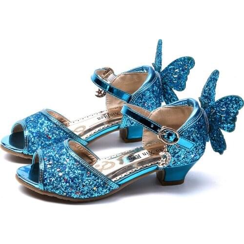 Kids Princess Leather Shoes For Girls Fashion Mary Jane Flat Shoes Casual Glitter Children High Heel Girls Party Dress Sandals