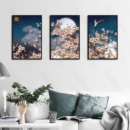 Home Decoration Canvas Painting Plum Blossom Chinese Style Sofa Background Wall Triptych Living Room Corridor Painting