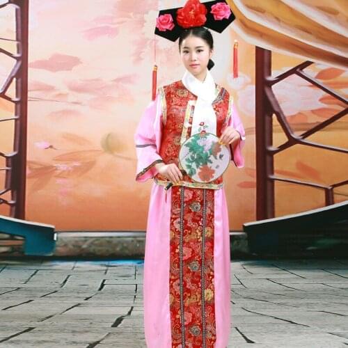 Chinese Tradition Costume Women The Qing Dynasty Stage Dance Costume Chinese Princess Cosplay Costume for Party with Hat 89