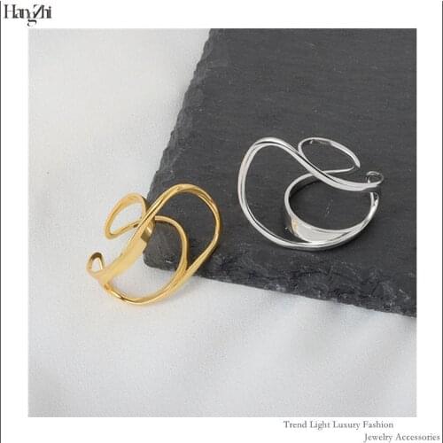 Korean Double-layer Niche Design Geometric Hollow Oval Ring Simple Light Luxury Punk Open Adjustable Ring for Women Girls 2021