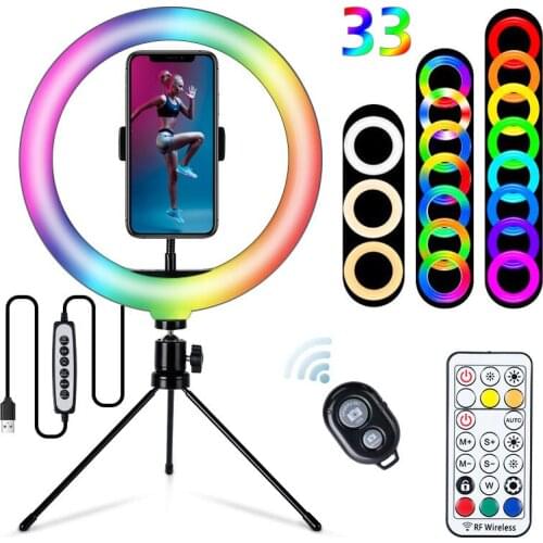 10 Inch 26cm Selfie RGB Ring Light Circle LED 33 Colors with Phone Holder for Video Makeup Zoom YouTube Live Streaming Photo