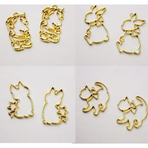 Cat with Bow Tie Open Bezel Charm Bunny Fairy Tale Cute Hollow Animal Deco Frame Kawaii UV Resin Jewelry Supplies Diy Jewelry