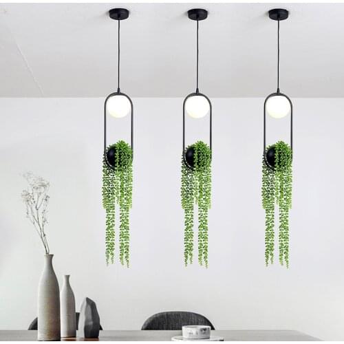 Creative Green Plant Natural Pendant Lights Glass Lampshade Led Ceiling Hanging Lights For Living Room Restaurant Dining Table