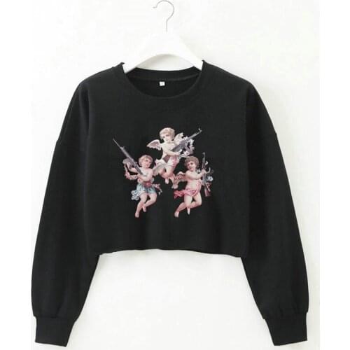 Black crop top white Angel Top women summer Long Sleeve Angel Shirt Yellow Crop Top Sweatshirt for Women Femme Tops Mujer 2021