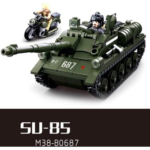 SLuban338pcs SU-85 Military Soldiers Motorcycle Tank Model Weapons Bricks Toy For Kids Birthday Christmas Gift Toys For Boys