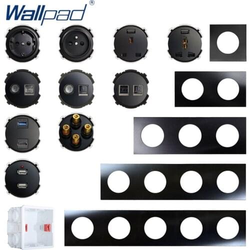 Wallpad DIY Module Black Aluminum Panel Wall Power Socket Electrical Outlet Function Key Free Combination