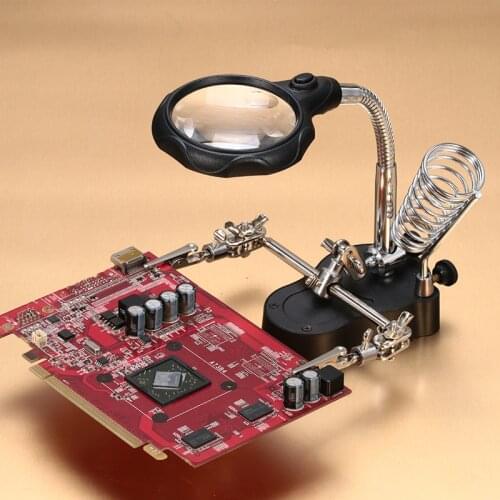 Lighted Soldering Iron Helping Hand Magnifier Table Stand Reparing Magnifying Glass With LED Light Magnification 3.5x 12x Loupe