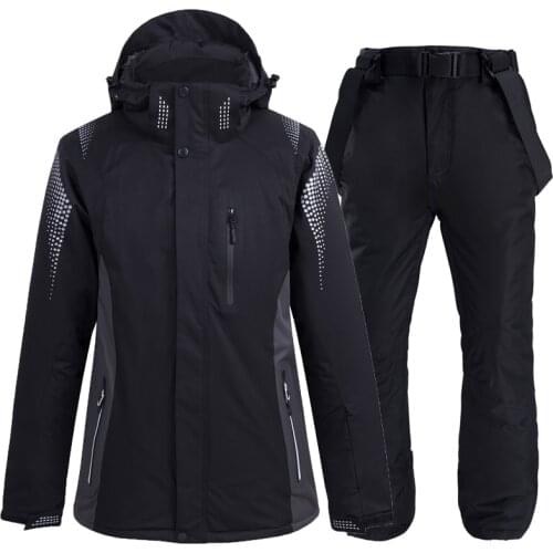-30 Blak Cheap Women and Men Snow Suit Wear Snowboard Sets Clothing Winter Waterproof Costumes Ski Jackets + Strap Pants Brand