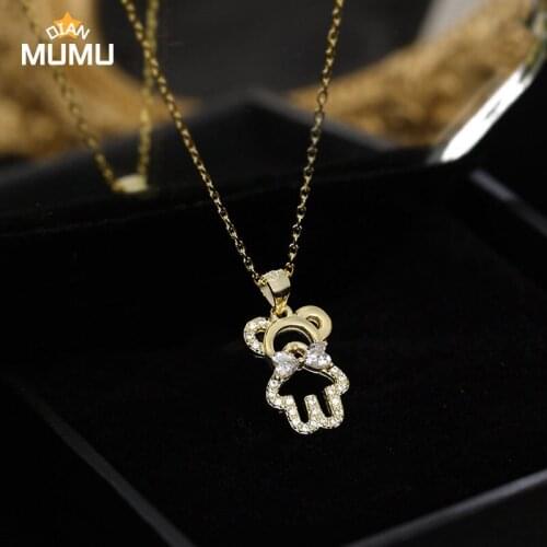 New Fashion Cute Bear Pendant Necklace Bowknot Hollow Bear Necklaces for Girls Fashion Jewelry Womens Accessories Wedding Gift