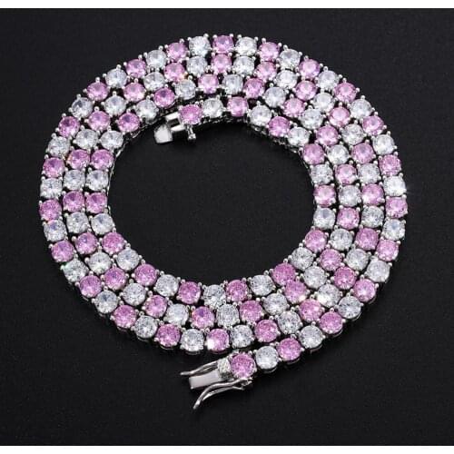 New Fashion Hip Hop Jewelry Pink White Charms BraceletsCharms Iced Out Bling AAA Zircon Cuban Link Tennis Chain Necklace Men
