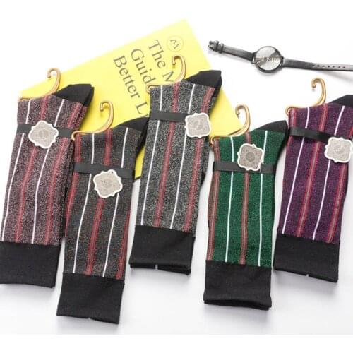 New product color vertical stripes womens socks personality fashion flashing silver onion socks retro trendy tube socks