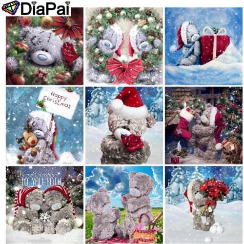 DIAPAI Full Square/Round Drill 5D DIY Diamond Painting "Christmas bear scenery" 3D Embroidery Cross Stitch 5D Decor Gift