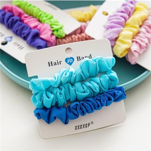 3pc Bright Color Scrunchies Silk Satin Solid Color Hair Rings Set Of Hair Bands Summer Elastic Rubber Bands For Hair Accessories