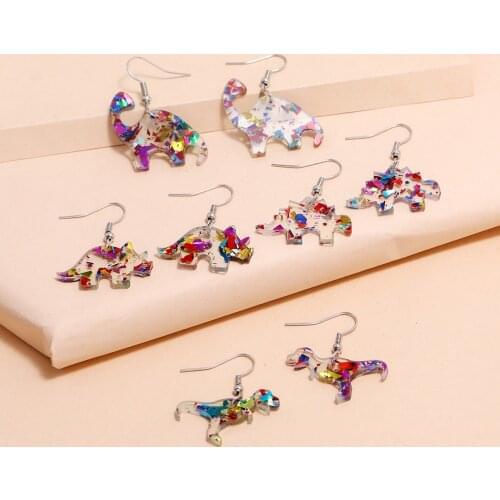 Boho Chic Acrylic Little Dinosaur Earrings for Girls Animal Cute Colorful Women Children Birthday Gift Lovely Jewelry Fashion