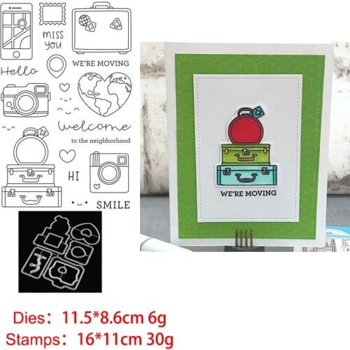 Travel Camera Clear Stamps and Metal Cutting Dies DIY Scrapbooking Photo Album Crafts Seal Punch Stencils Stamp and Die Sets