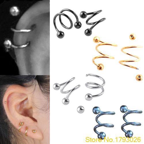 Stainless Steel S Spiral Helix Punk Ear Stud Lip Nose Ring Cartilage for Body Jewelry 4TVV