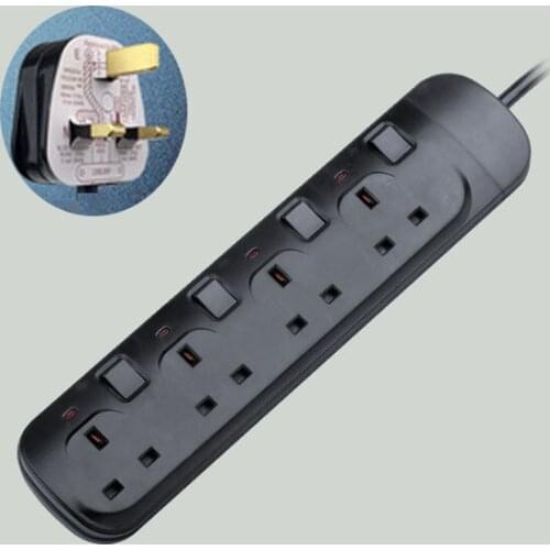 13A 230V UK Plug Power Sockets Smart Power Strip Plug Electrical Power Adapter with Independent switch 2M Extension Cord
