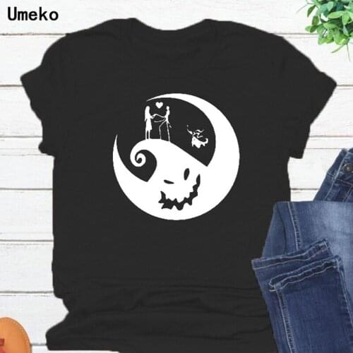 Umeko Halloween Pumpkin Love Heart Print T-Shirt Summer Casual Solid O-Neck Short Sleeve Tees Tops Women T-Shirt S-5XL Plus Size