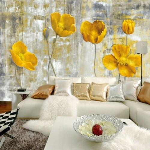 European Style Vintage Yellow Flower Backdrop Wall 3D Mural Wallpaper Hotel Gallery Dining Room Art Wallpaper Papel De Parede 3D