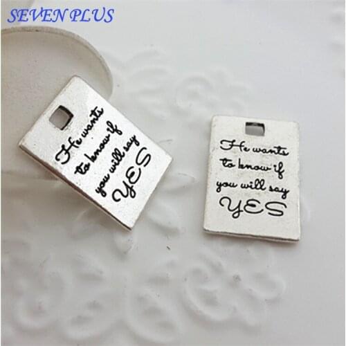 High Quality 20 Pieces/Lot 14mm*21mm He wants to know if you will say yes Double-Sided Rectangle Tag Charm Pendant