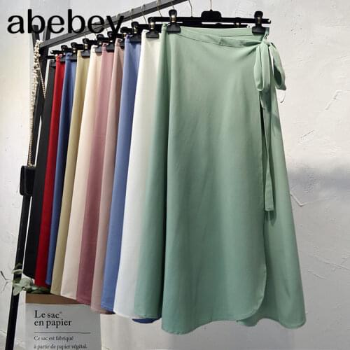 Summer Skirts Womens 2021 New High Waist Side Tie Beach Casual Wrap Skirt Women Solid Elegant Midi Skirt Woman Clothes