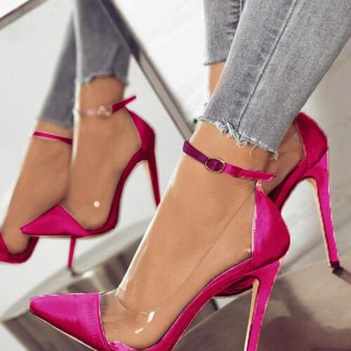 New Womens High-heeled Shoes New Toe Monochrome Belt Buckle Fashion Single Shoes Pink Black Apricot Size 34 And 43