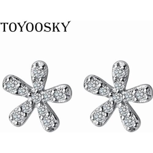 TOYOOSKY 100% 925 Sterling Silver Flower Shape Stud Earrings For Women Prevent Allergy Girl Fashion Jewelry Gift