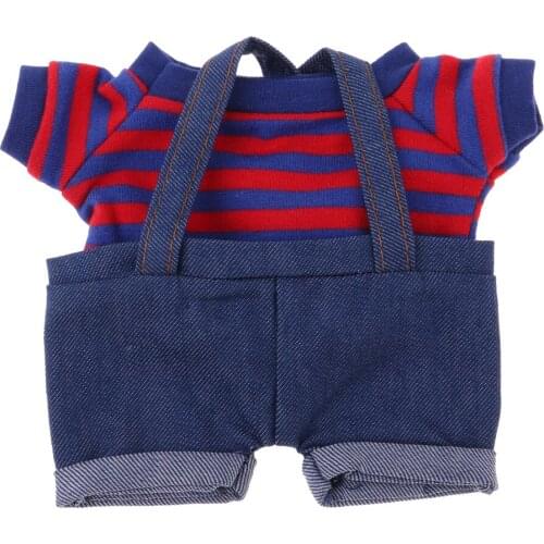 1/6 Fashion Dolls Denim Suspender Shorts And Short Sleeve Top For 20-23cm Soft Dolls Accessories Girl`s Toy