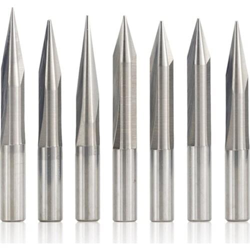 1pc 6mm rod 15/20/25/30 degrees v shape end mill tip 0.3-1.0mm 2 flute cnc carving bit wood pvc acrylic engraving bit