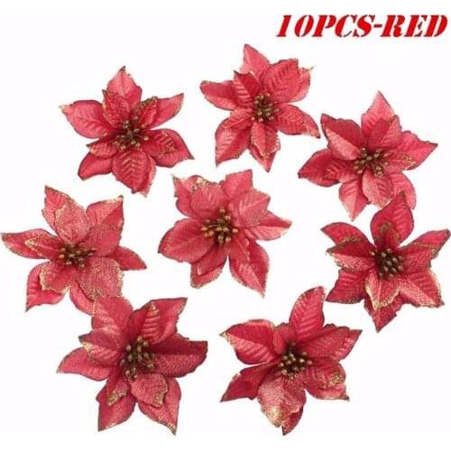 10X Christmas Flower 13-15cm 3 Layer Simulation Christmas Flowers Christmas Tree Decoration Christmas
