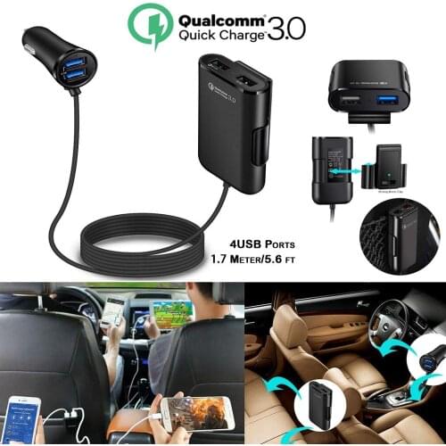 4in1 4USB Car Charger Quick Charge 3.0 Phone Car Fast Front Back Charger Adapter Car Adaptateur de chargeur for iPhone Huawei
