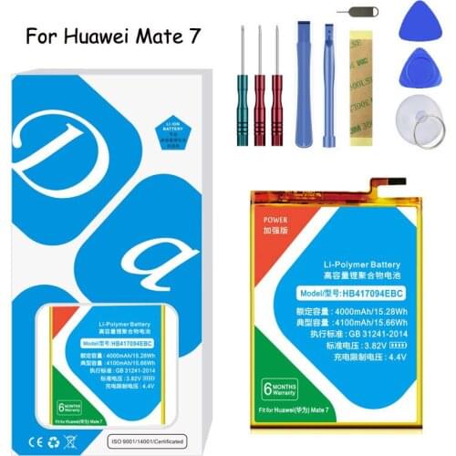 Lithium Polymer Battery HB417094EBC For Huawei Mate 7 4100mAh Mobile phone Replacement Battery Free Tools