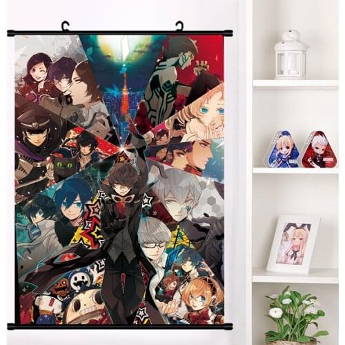 Anime Persona 5 Akira Kurusu Morgana Ryuji Sakamoto Wall Scroll Mural Poster Wall Hanging Poster Otaku Home Decor Collection