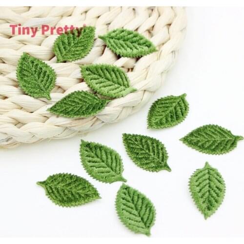 100PCS Olive Green Tree Leaf Appliques Embossed Artificial Fabric Leaf Accessory for DIY Crafts, Scrapbooking, Sewing Projects