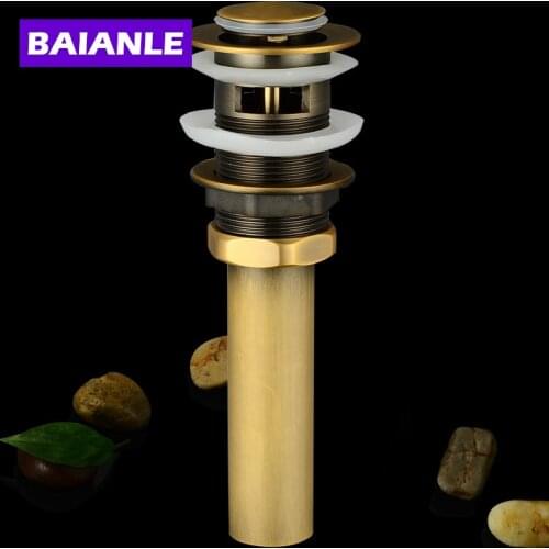 Free Shipping Antique Bathroom Brass Pop Up Sink Drain Brass Pop-up Drain with Overflow