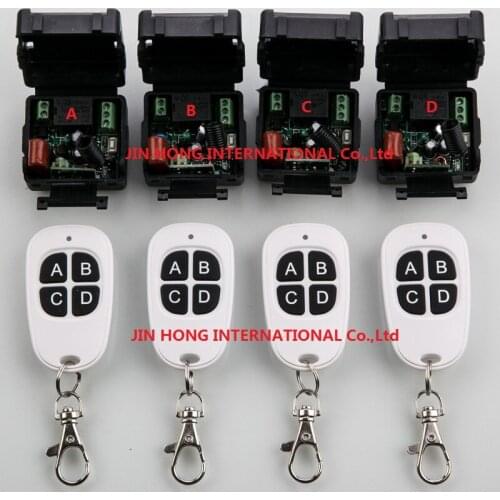 AC220V 1CH 10A RF Wireless Remote Control Switch System teleswitch 4 transmitter & 4 receiver relay Receiver Smart Home Switch