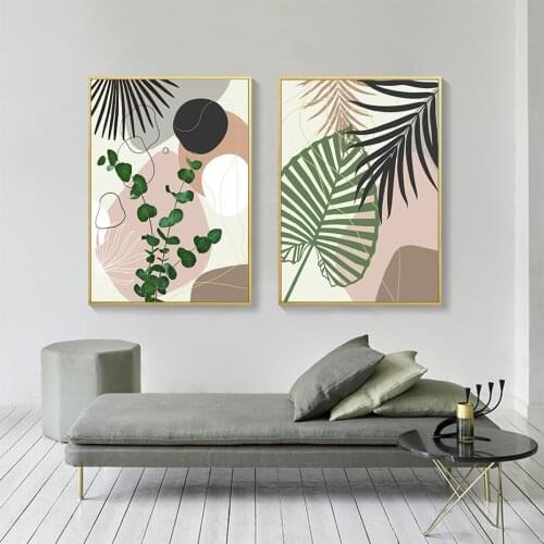 Bohemia Summer Tropical Palm Leaves Geometric Line Canvas Painting Wall Art Poster Print Picture for Living Room Home Decoration