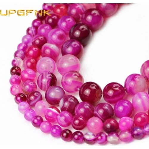 Rose red Stripe banded carnelian Natural Stone Onyx Round Loose Spacer beads For Jewelry making DIY bracelet 4/6/8/10/12MM