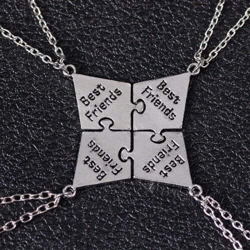 Fashion New Splicing 4-piece Best Friend Alloy Pendant Necklace Bff Friendship Necklace Mens And Womens Necklace Jewelry Gifts