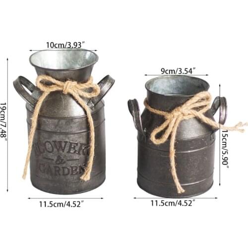 X7AB Rustic Decorative Vase Metal Milk Can Country Jug for Living Room, Bedroom, Kit