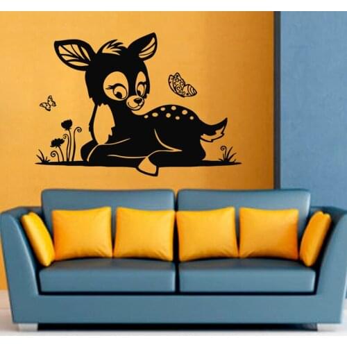 Baby Fawn Wall Sticker Cartoon Animals Butterflies Nature Home Decor Vinyl Decal Sticker Kids Nursery Baby Room Decoration