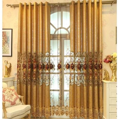 FYFUYOUFY Upmarket European embroidery curtain bedroom living room Shading cloth curtain Hollow out embroidery tulle Luxurious