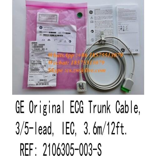 GE Original ECG Trunk Cable 3/5-lead IEC 3.6m/12ft REF: 2106305-003-s