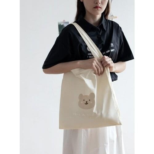 Womens Canvas Shoulder Shopper Bag Korean Students Cute Cartoon Double Large Cotton Cloth Tote Bag Eco Foldable Shopping Bag