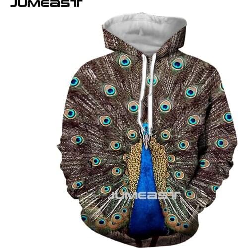 Jumeast Brand Men/Women 3D Printed Sweatshirt Animal Peacock Long Sleeve Cap Hoody Sport Pullover Hoodies
